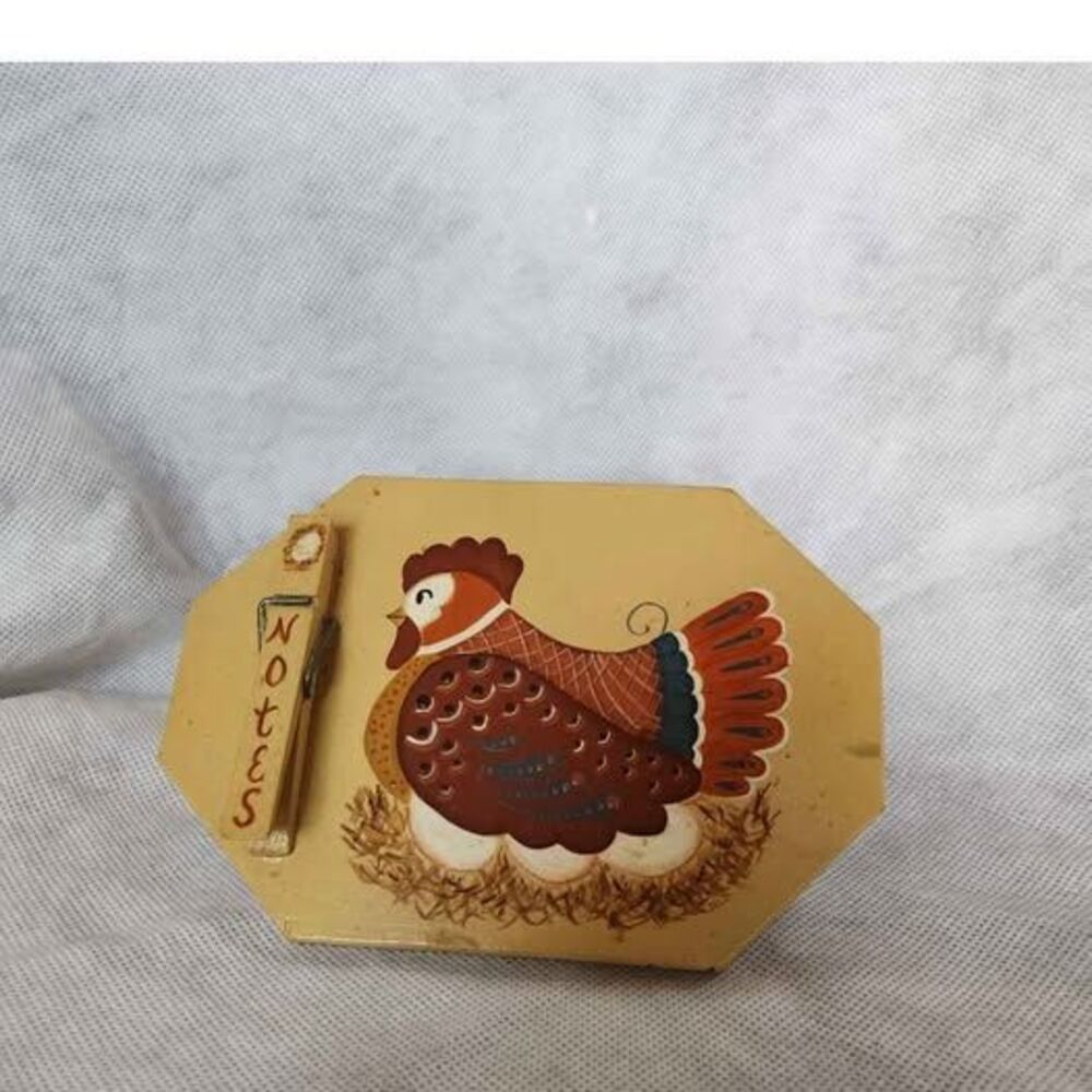 Vintage Hand Painted Chicken Farmhouse Rustic Retro Folk Art Wooden recipe/note